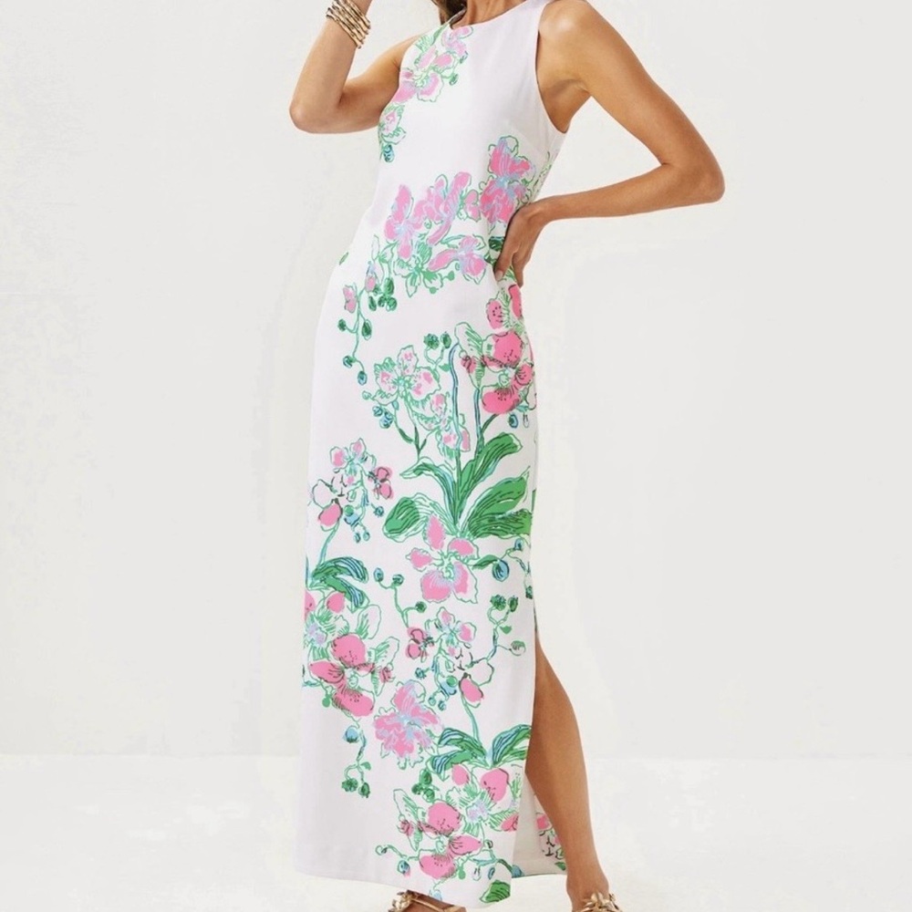 Lilly Pulitzer Pink and Green Floral Maxi Dress